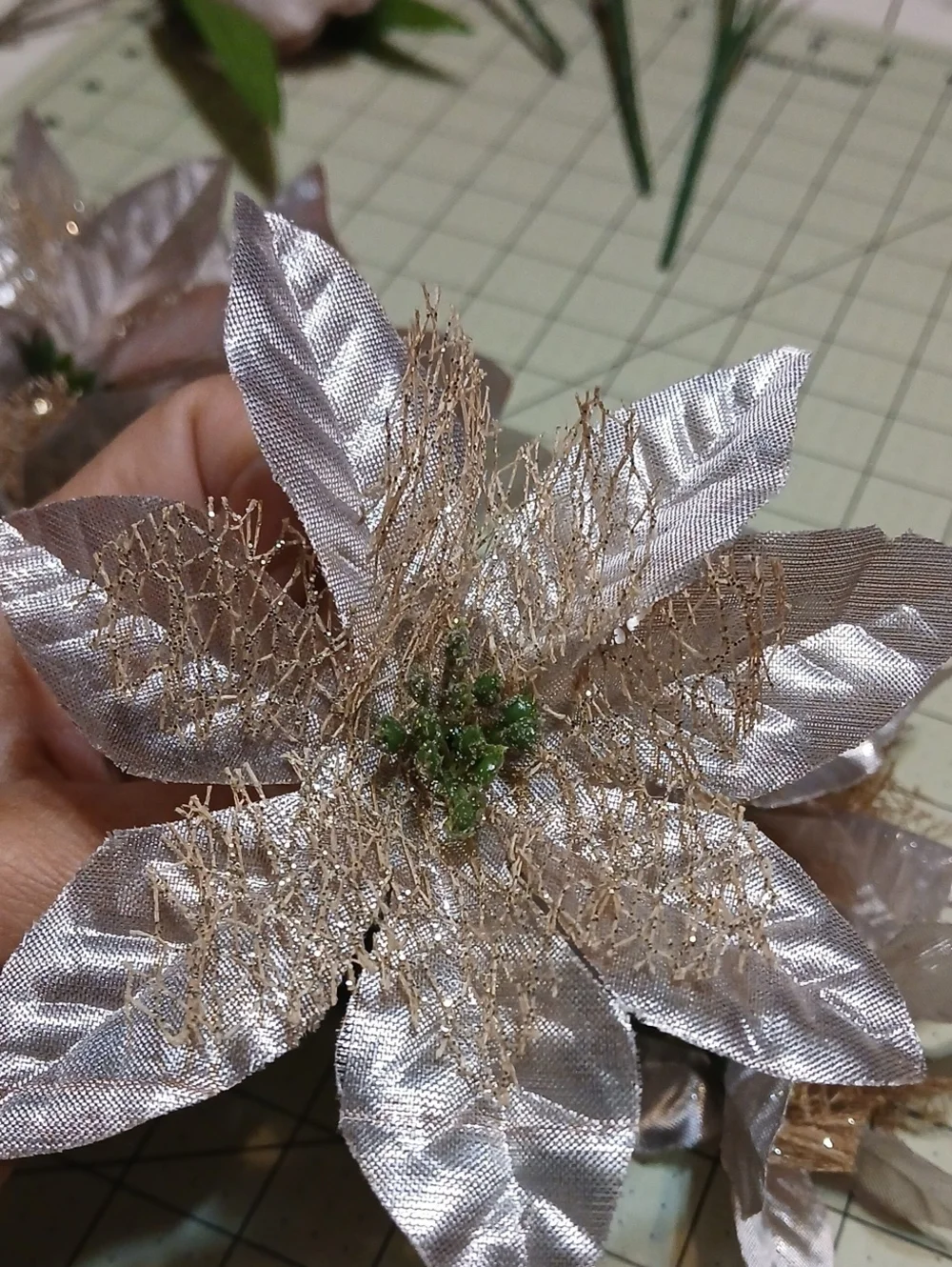 Champaign Pink Gold Artificial Poinsetta Floral Bouquets - Set Of 3